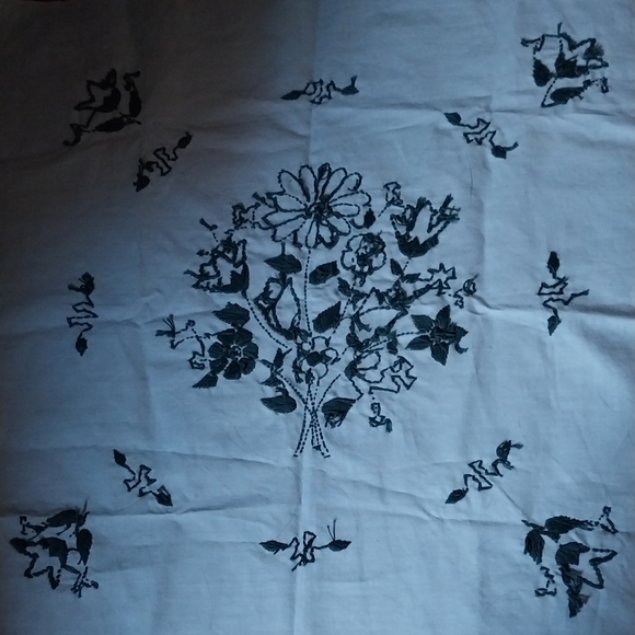 Embroidered Spring Bouquet B blue cotton fabric with Aegean Teal embroidery - Picture 10 of 10